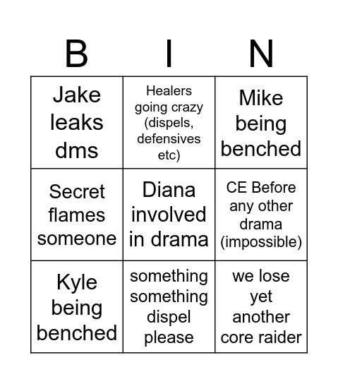 Drama Bingo Card