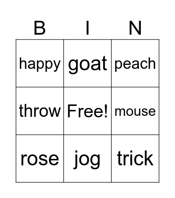 Bingo word sounds Bingo Card
