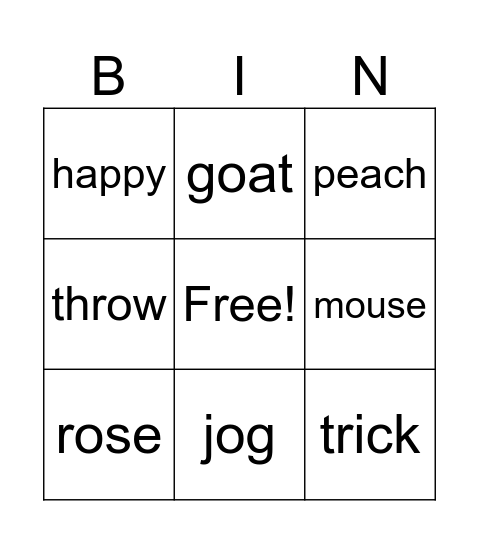 Bingo word sounds Bingo Card