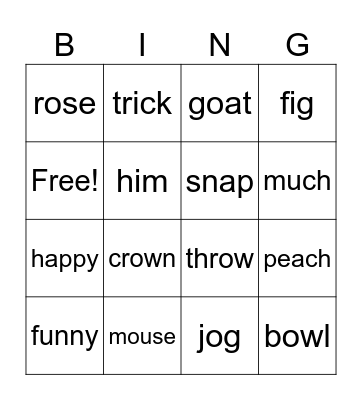 Bingo word sounds Bingo Card