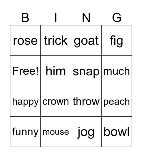 Bingo word sounds Bingo Card