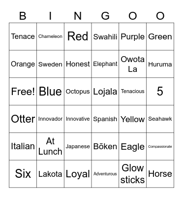 House Challenge Bingo Card