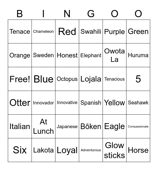 House Challenge Bingo Card