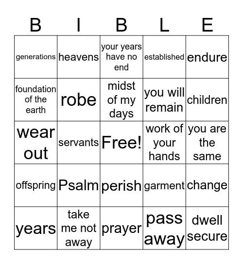 Psalm 102:24-28 Bingo Card