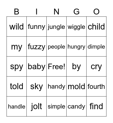 UFLI Lesson 76 Ending Patterns Bingo Card