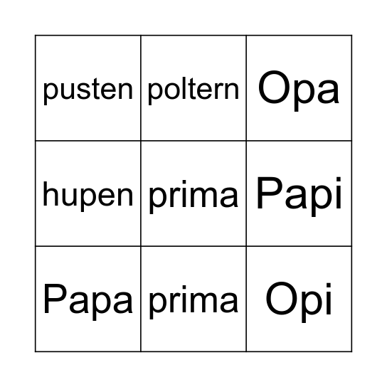 P Bingo Card