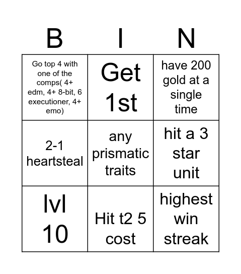 New TFT Bingo, Set 10 Bingo Card