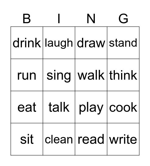 Action Verbs - 1 Bingo Card