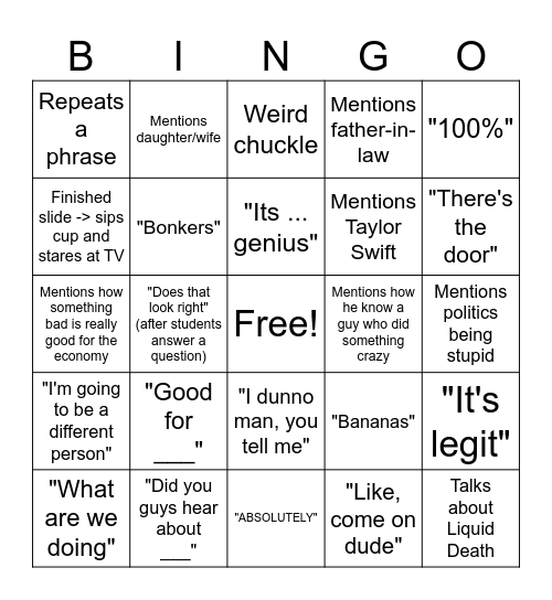 Baumann Bingo Card