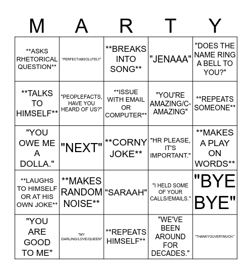 Marty Bingo! Bingo Card