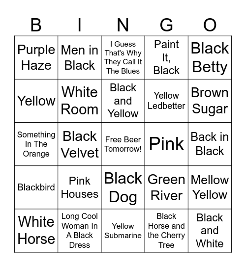 Colors 2.0 Bingo Card