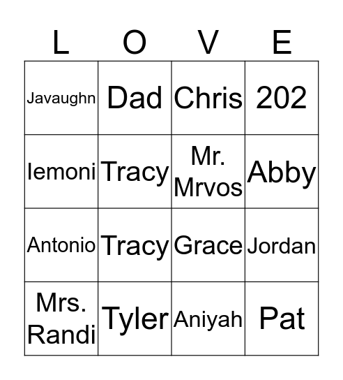 Take your father to school day! Bingo Card