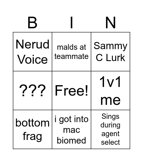 Aidan Bingo Card