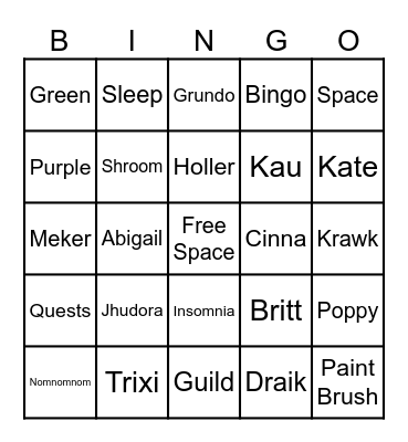 Insomnia Bingo Card