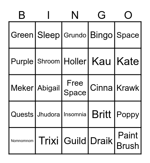 Insomnia Bingo Card