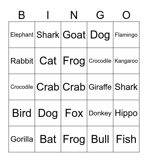 ASL Animal Bingo Card