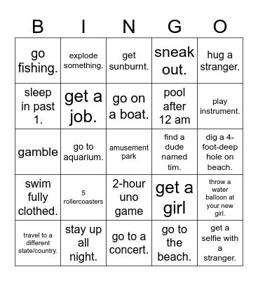 Summer 2024 bingo Card