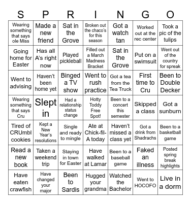 OLE MISS SPRINGO Bingo Card