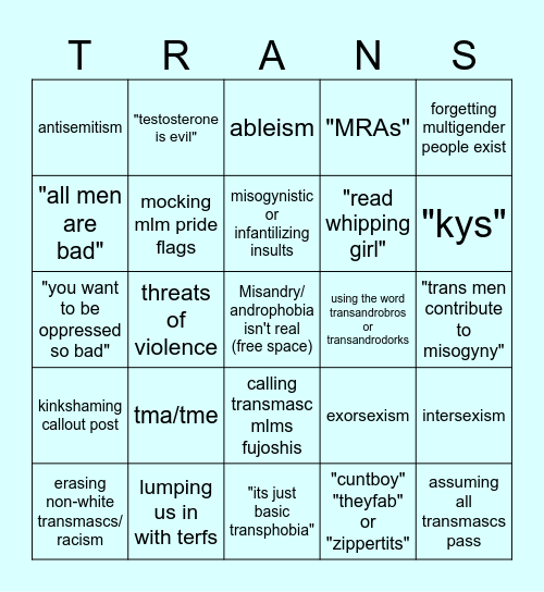 Transandrophobic Post Bingo Card
