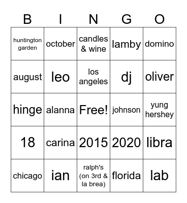 carina + ian's engagement Bingo Card