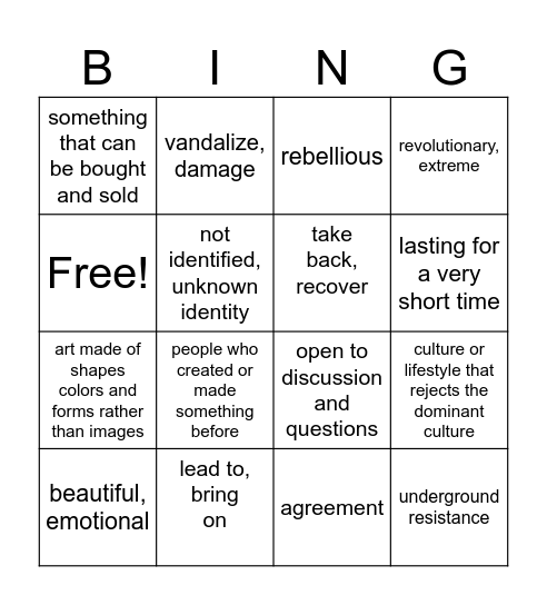 Argument Essay Vocab Bingo Card