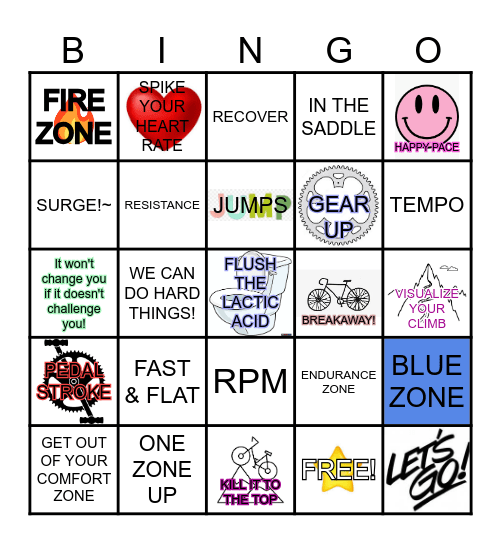 CYCLE CLASS Bingo Card