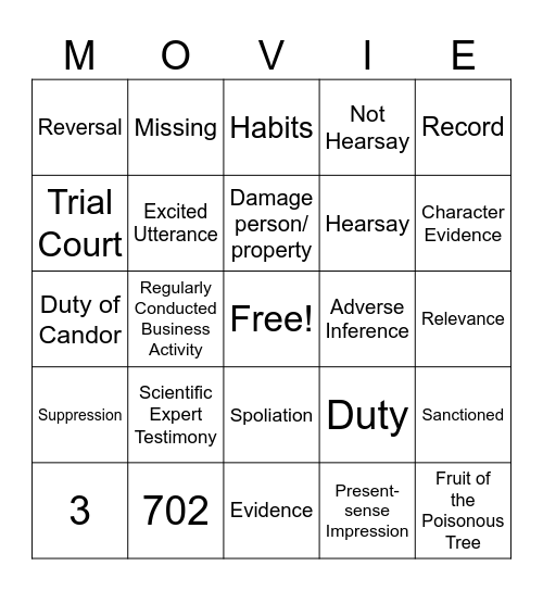 Law on the Silver Screen Bingo Card