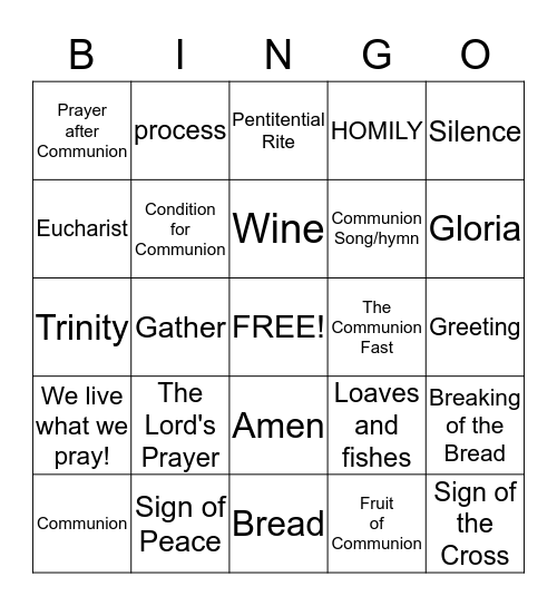Communion Prep Bingo! Bingo Card
