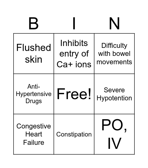 Verapamil Bingo Card