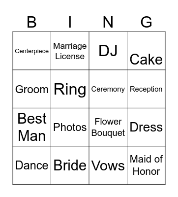 Wedding Bingo Card