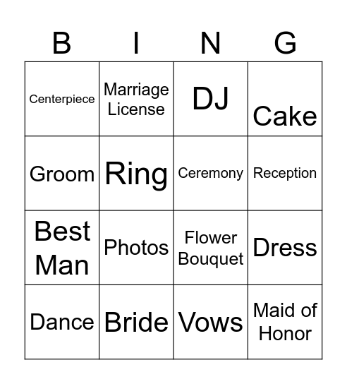 Wedding Bingo Card