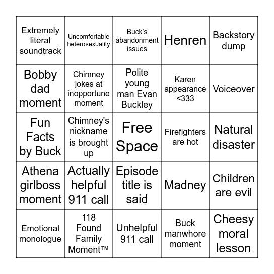 911 Bingo Card