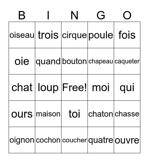 Bingo de SONS! (on,oi,ch,qu,ou) Bingo Card