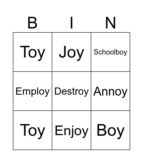 Listening bingo Card