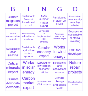 Women in Sustainability Collective Bingo Card