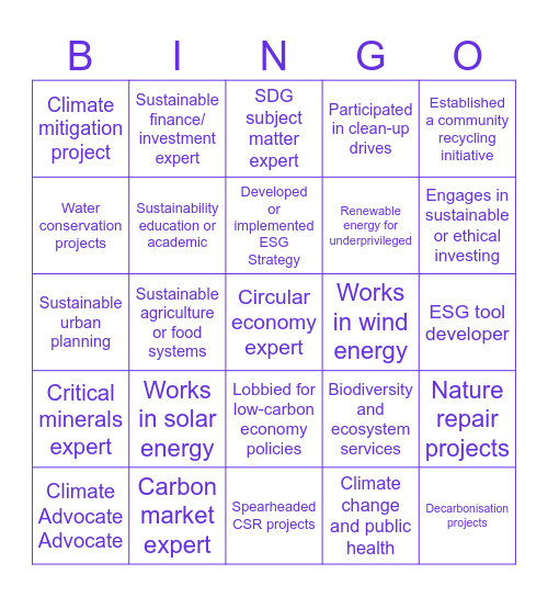 Women in Sustainability Collective Bingo Card