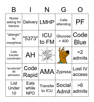 Night Team Bingo Card
