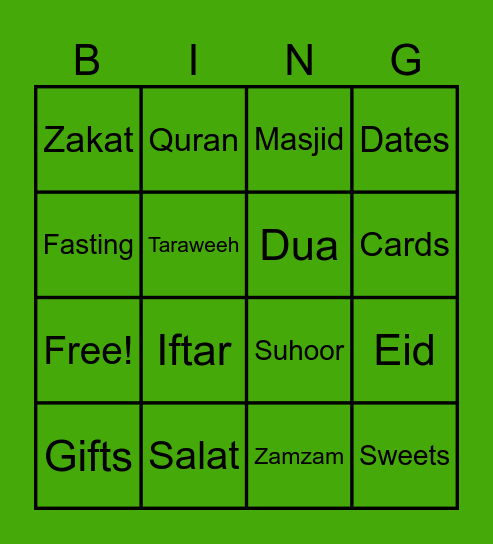 Eid Mubarak Bingo Card