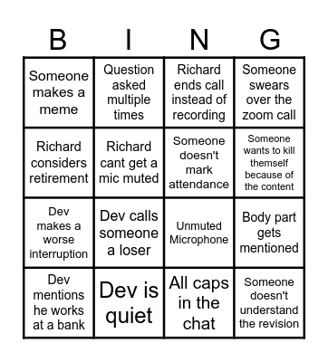 IIT Week 5 Bingo Card