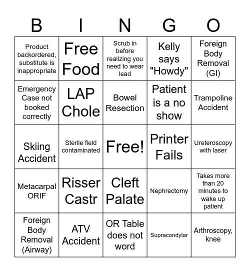 ACH OR Surgical BINGO Card