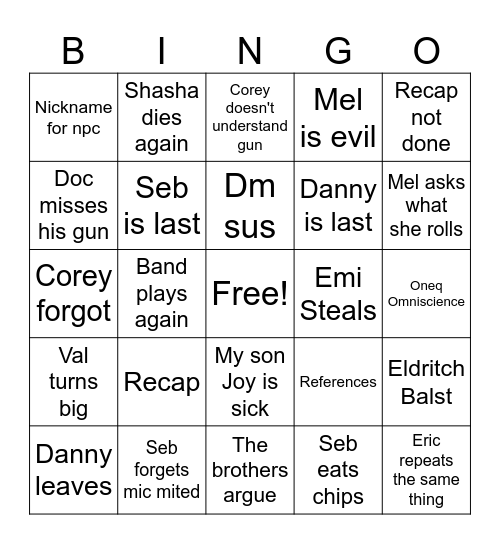 Dnd Bingo Card