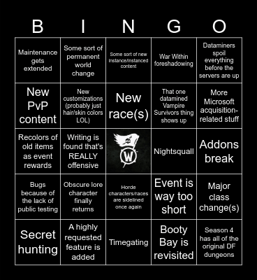 WoW Patch 10.2.6 Bingo Card