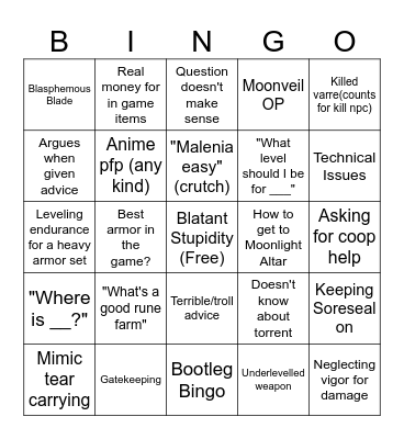 Community Help Bingo Card