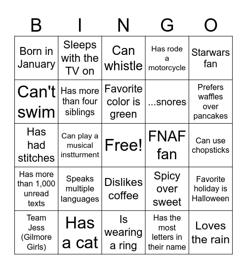 Get-To-Know-You Bingo! Bingo Card
