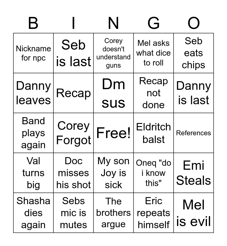 Dnd Bingo Card