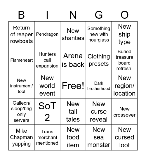 SoT livestream bingo card Bingo Card