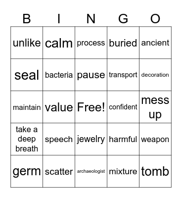 Vocabulary Bingo! Bingo Card