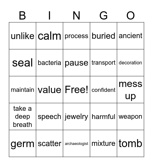 Vocabulary Bingo! Bingo Card