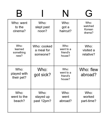 Back-to-School Bingo - What did you do over the holiday? Bingo Card