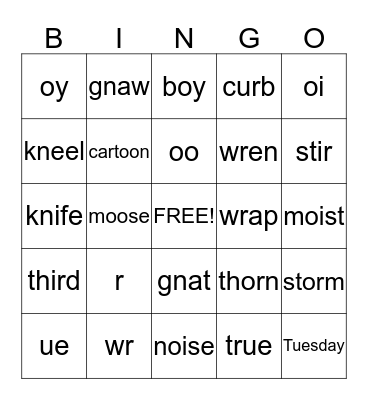 Review Skills Bingo Card